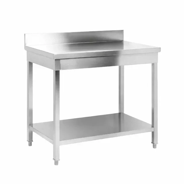 Tavolo da Lavoro in Acciaio Inox con Alzatina e Ripiano Inferiore - Profondità 700 mm - Larghezza 600 mm