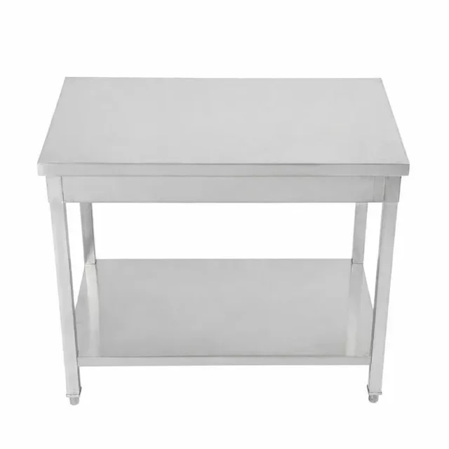 Edelstahl Arbeitstisch mit Unterboden - Tiefe 60 cm - Länge 120 cm