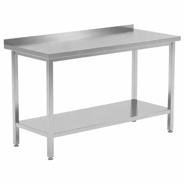 Edelstahl-Arbeitstisch mit Aufkantung und Ablageboden - Tiefe 700 mm - Länge 1400 mm