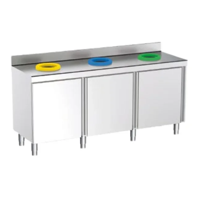 Wall-Mounted Recycling Sorting Bin for Children 3 Compartments with Swing Doors - L71 x D24 in