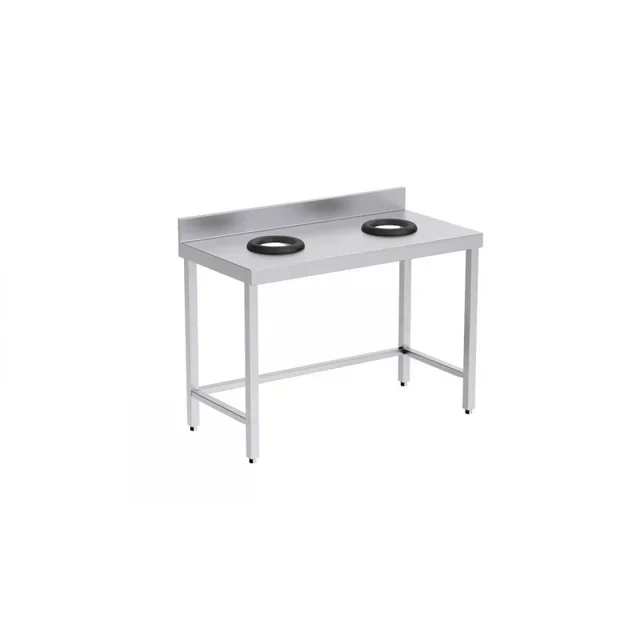 Open Sorting Table 2 Holes Waste Bin with Backsplash - L 1200 x D 600 mm