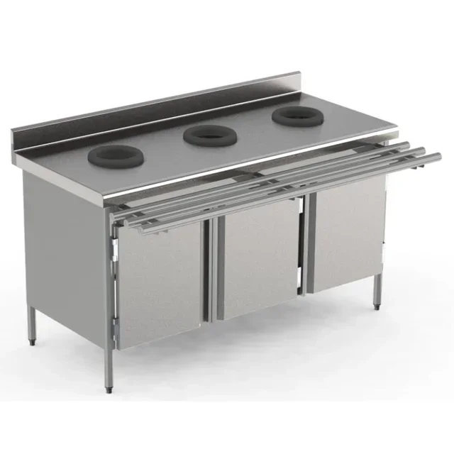 Sortiertisch 3 Türen auf Polyamidrollen