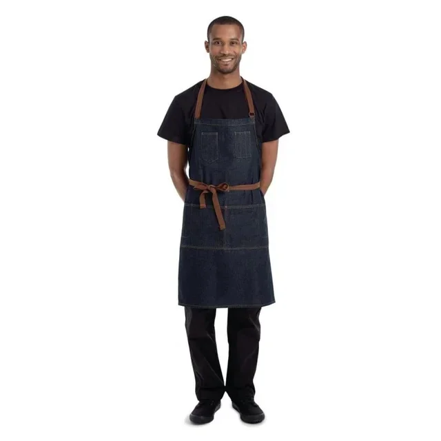 Memphis Bib Kitchen Apron Indigo Blue - Cotton 760x865 mm