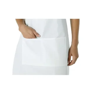 White Bib Apron with Front Pocket and Adjustable Neck Strap