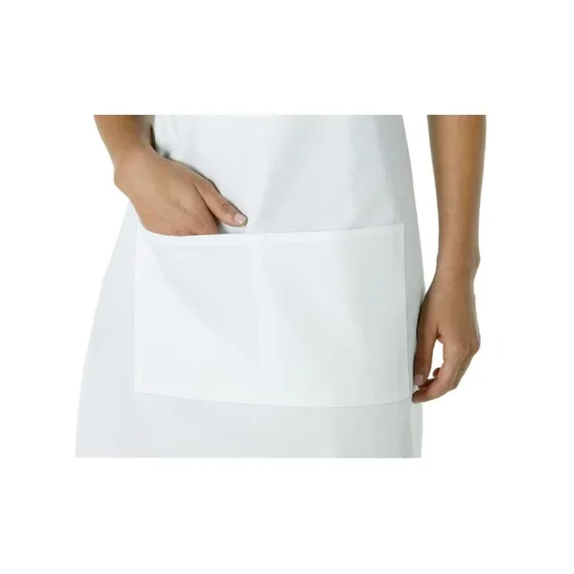 White Bib Apron with Front Pocket and Adjustable Neck Strap