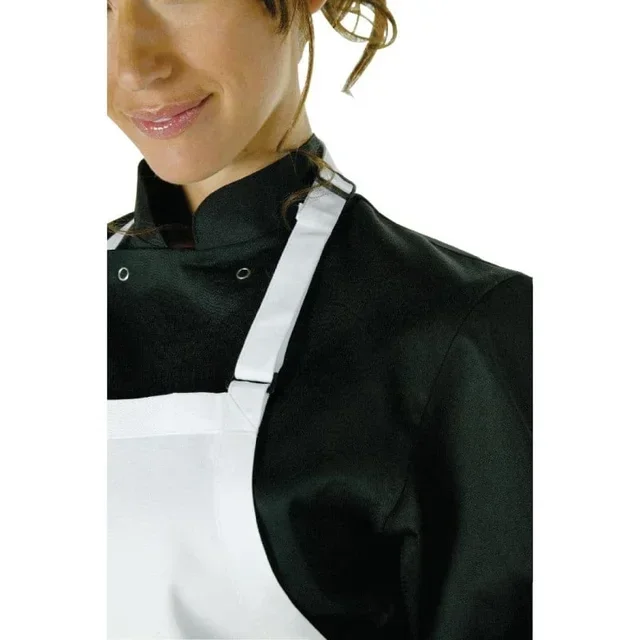 White Bib Apron with Front Pocket and Adjustable Neck Strap
