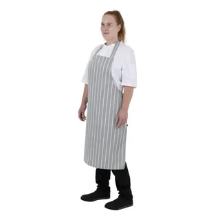 Striped Bib Apron Grey White