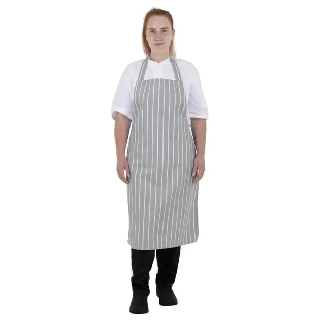 Striped Bib Apron Grey White