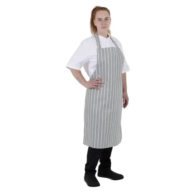 Striped Bib Apron Grey White