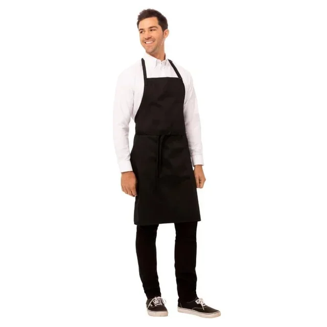 Black Bib Apron with Pocket and Adjustable Neck Strap