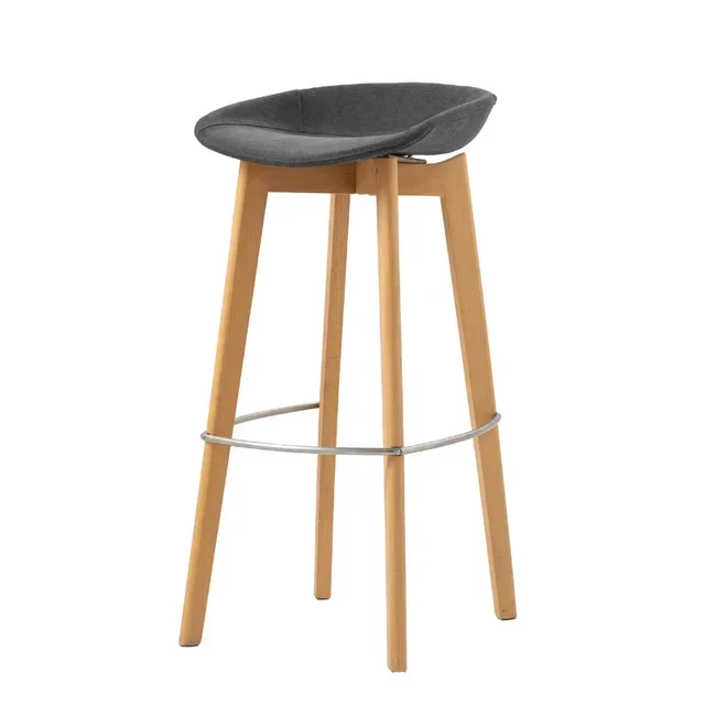 Keeve Fabric and Wood Bar Stool - Backless - Dark Grey