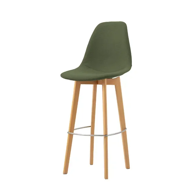 Green Fabric Bar Stool - Keeve Wood Frame