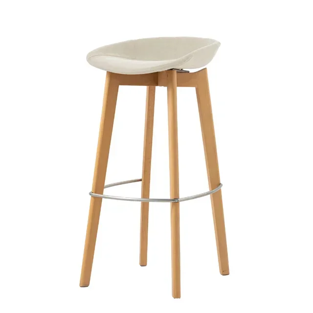 Keeve Beige Fabric Bar Stool - Wooden Frame without Backrest