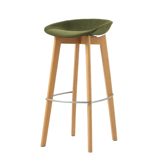 Keeve Green Fabric Bar Stool - Wooden Base Without Backrest