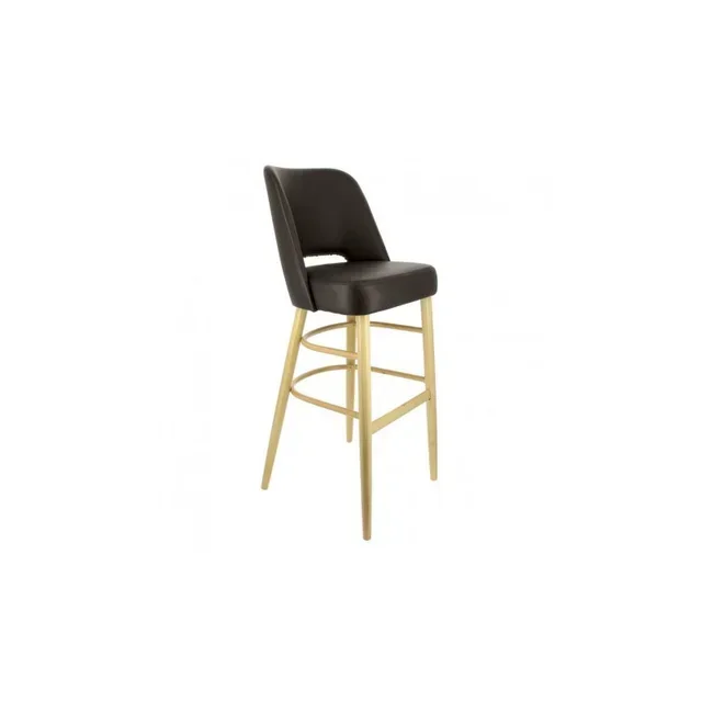 Colisee High Bar Stool Ergonomic Beech - Faux Leather Chocolate Seat - Height 112 cm