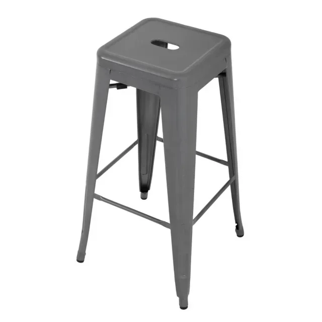 Tabourets de Bar Acier Galvanisé Gris Métallique - Lot de 4