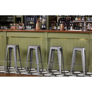Tabourets de Bar Acier Galvanisé Gris Métallique - Lot de 4
