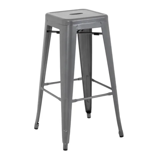 Tabourets de Bar Acier Galvanisé Gris Métallique - Lot de 4