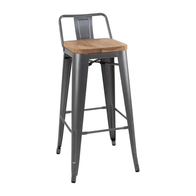 Tabourets de Bar avec Dossier et Assise Bois - Métal Gris - Lot de 4