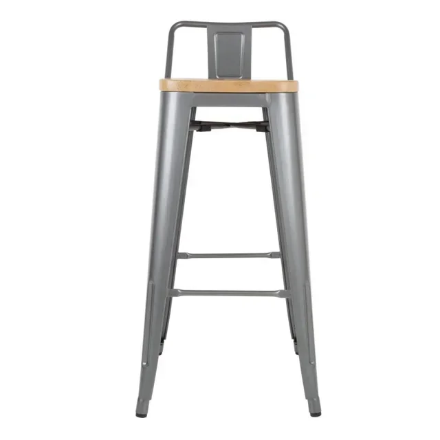 Tabourets de Bar avec Dossier et Assise Bois - Métal Gris - Lot de 4