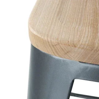 Barhocker mit Rückenlehne und Sitz aus Massivholz - Metallic-Grau Finish - 4er Set