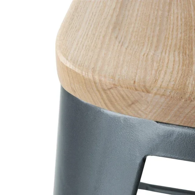 Barhocker mit Rückenlehne und Sitz aus Massivholz - Metallic-Grau Finish - 4er Set