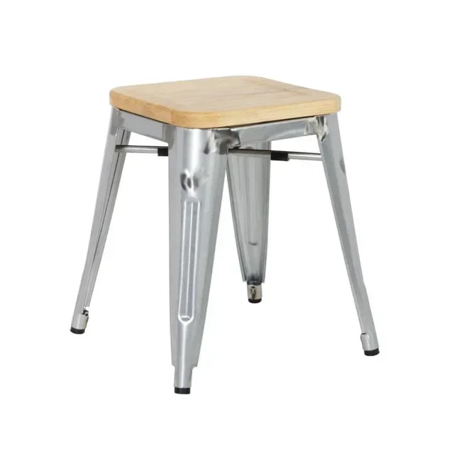 Tabourets Bas Style Bistrot Acier et Bois - Set de 4