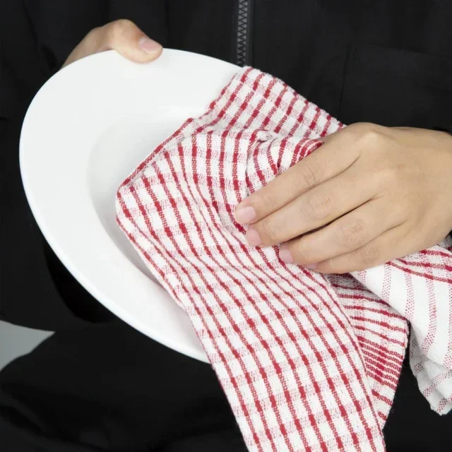 Torchon de Cuisine Rouge Polycoton - Pack 10 Pièces