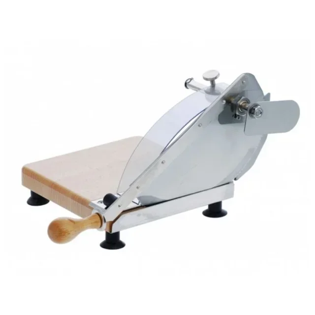 Manual Bread Slicer with Circular Blade and Cutting Stop - Solid Wood Base