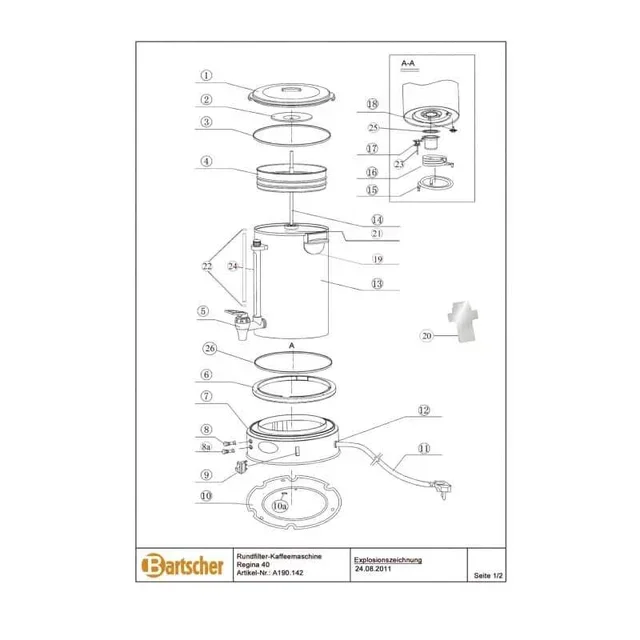 Tubo de Subida até Outubro 2007 para Percolador Bartscher Regina 40