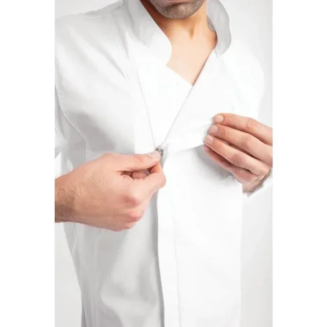 Chaqueta de Cocina Hartford Blanca con Cremallera Unisex - Talla L