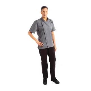 Casaco de Cozinha Unissex Manga Curta com Fecho Azul Tinta Tamanho S