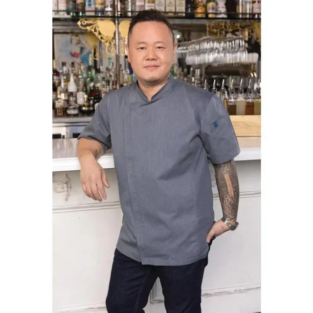 Unisex Short Sleeve Zip-Up Chef Jacket Ink Blue Size S