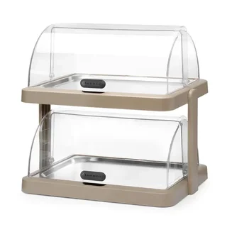 Vitrine Buffet UNIQ 2 Niveaux Coulissants - Beige