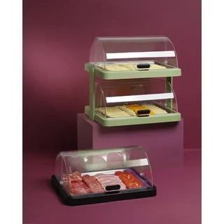 Vitrine Buffet UNIQ avec Couvercle Coulissant - 2 Étages - Vert