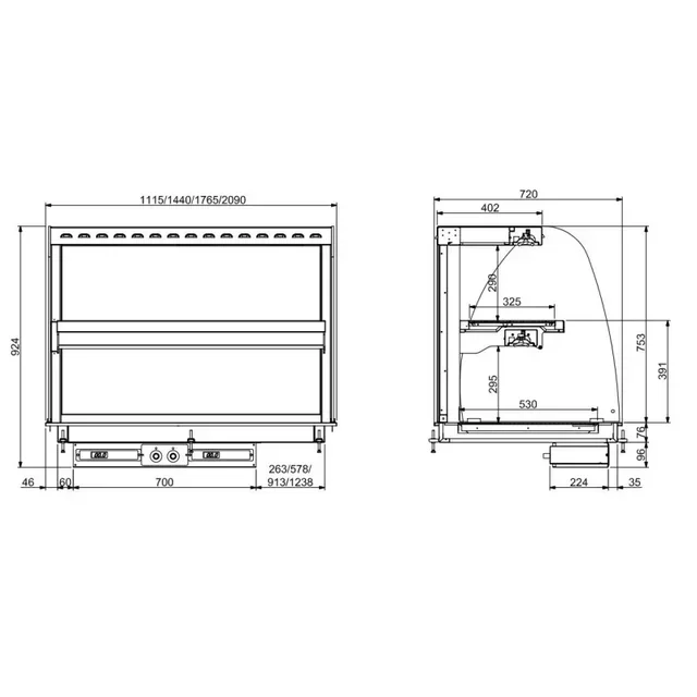 Curved Heated Display Case Drop-In Glass Ceramic - 1440 x 720 mm