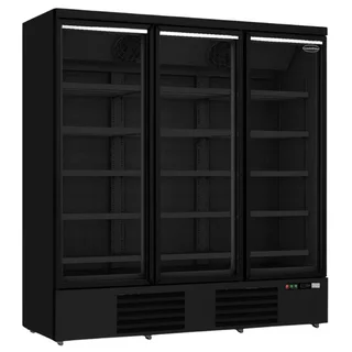 Black Freezer Display Case 3 Glass Doors Ventilated 1450 Liters