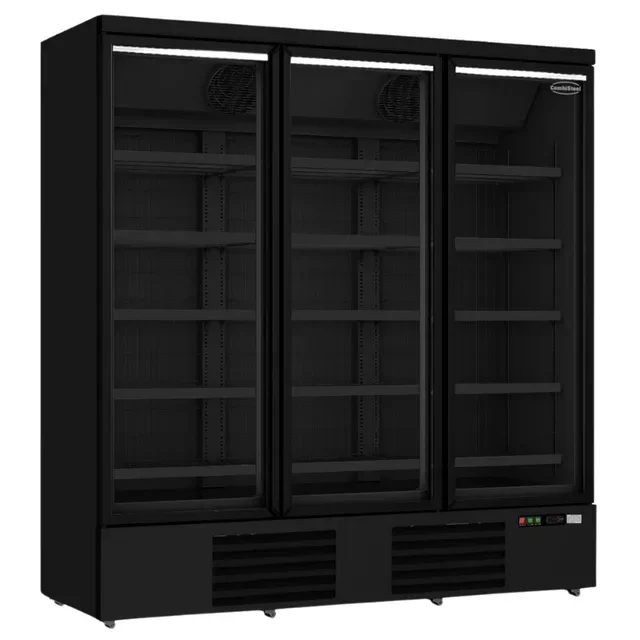 Black Freezer Display Case 3 Glass Doors Ventilated 1450 Liters