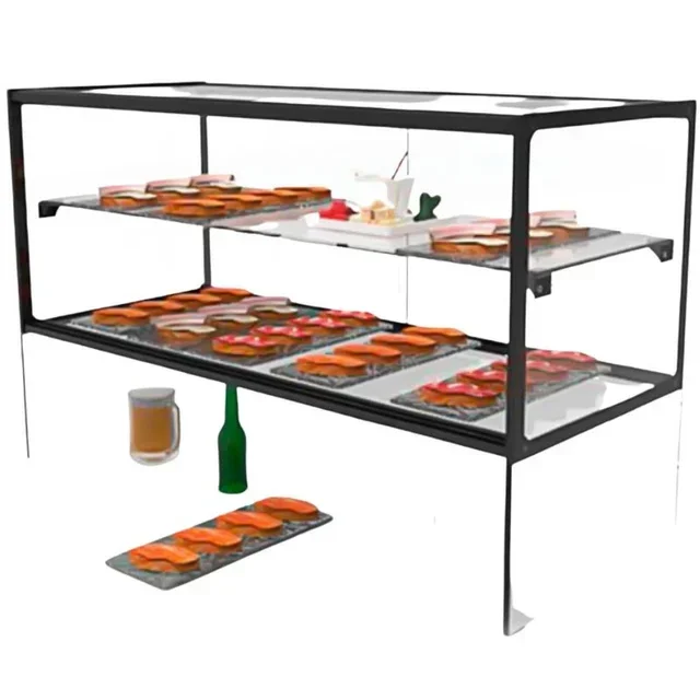 Vetrina Espositiva Neutra - Espositore Zeppelin con Ripiani, Guide per Piatti e Illuminazione LED - Larghezza 555 mm