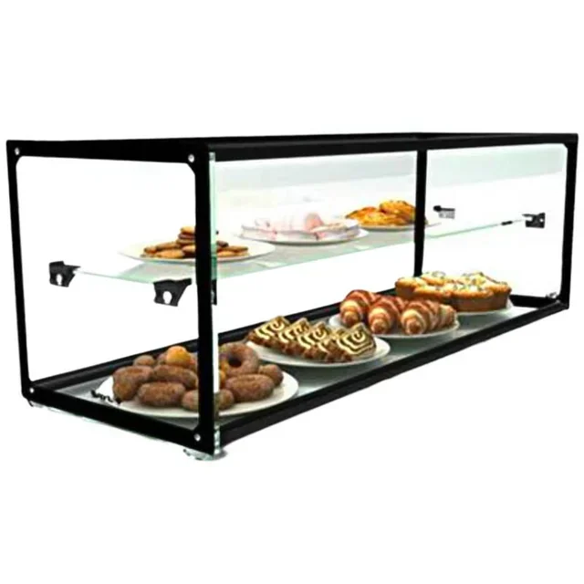 Neutral Display Case - 2-Tier Clear Glass Showcase - Integrated LED Lighting - Height 31.5 cm
