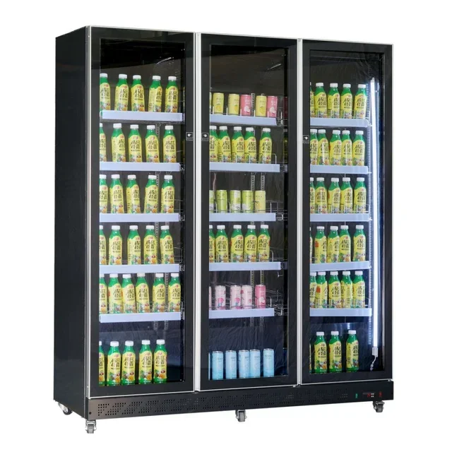3 Glass Door Refrigerated Display Case for Beverages 1173 L - Black Finish