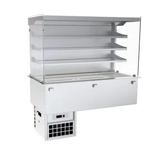 Wall-Mounted Refrigerated Display Case Straight with Night Curtain + Ventilated Well 4 GN 1/1 - Width 1460 mm Depth 730 mm
