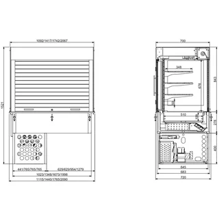 Wall-Mounted Refrigerated Display Case Recessed Closed - Length 1440 mm x Depth 720 mm