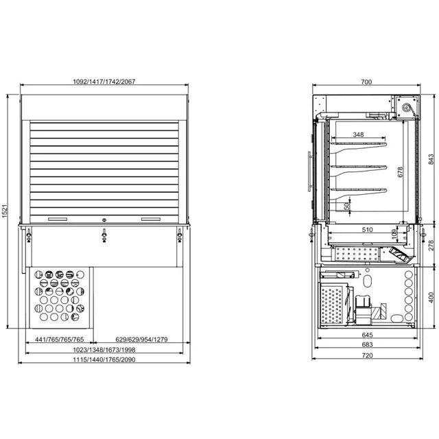 Wall-Mounted Refrigerated Display Case Recessed Closed - Length 1440 mm x Depth 720 mm