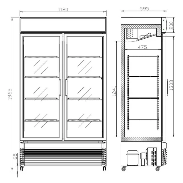 2-türiger Glastür Getränkekühlschrank Vitrine 750L