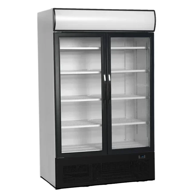 Refrigerated Display Case 2 Glass Doors with Canopy - 645 Liters