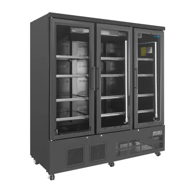 3-Door Refrigerated Display Case 1156 L Positive Temperature Black