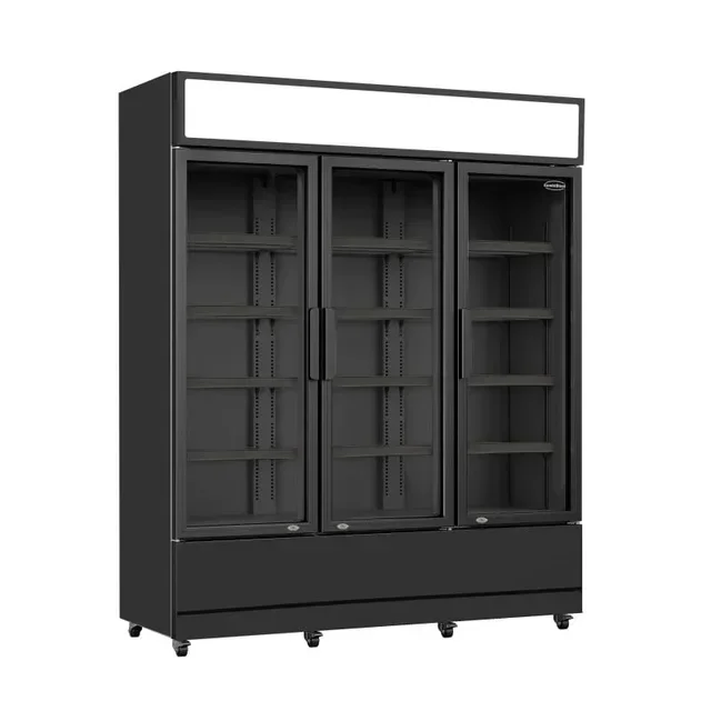 3 Glass Door Refrigerated Display Case 1065 L Black for Beverages