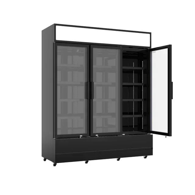 3 Glass Door Refrigerated Display Case 1065 L Black for Beverages