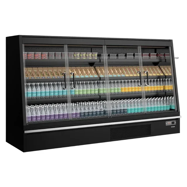 Low Refrigerated Display Case 4 Doors Supermarket Black Capacity 720 L